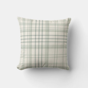 Neutral Green Beige Plaid Cushion