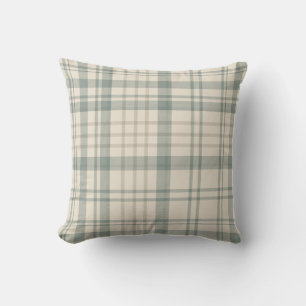 Neutral Green Beige Plaid Cushion