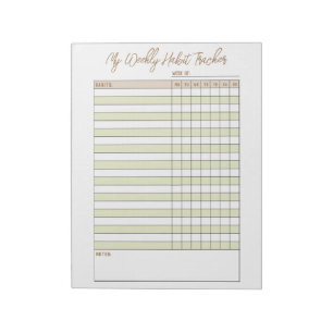 Neutral Green Brown Weekly Habit Tracker Notepad