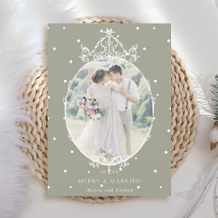 Neutral Green Classic Frame Merry & Married Photo Holiday Card
