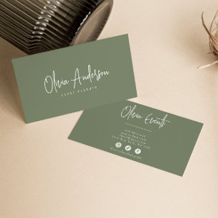Neutral Green Cream Minimalist Boho Chic Modern Business Card