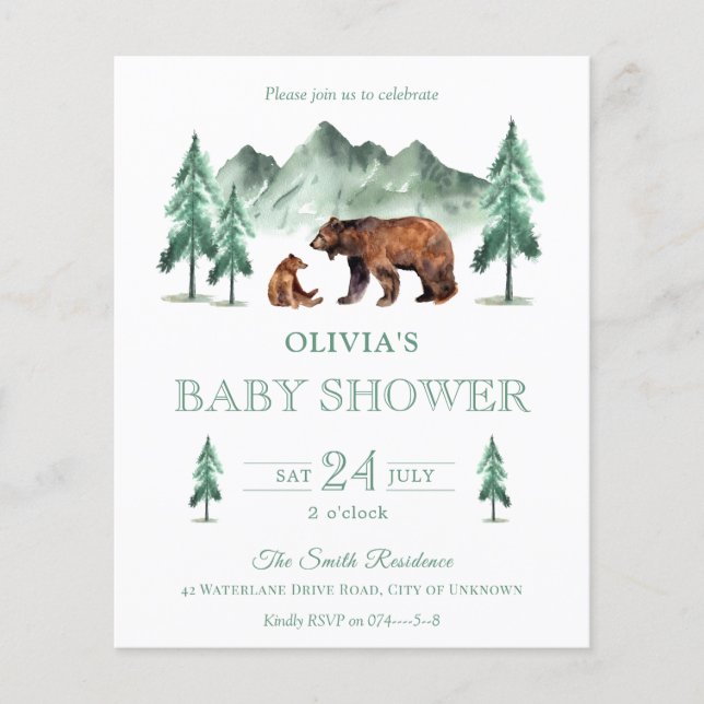Neutral Green Forest Bear Baby Shower Invitation (Front)
