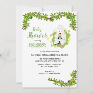 Neutral Green Lamb Baby Shower Invitation