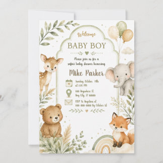 Neutral Green Safari Baby Shower Invitation