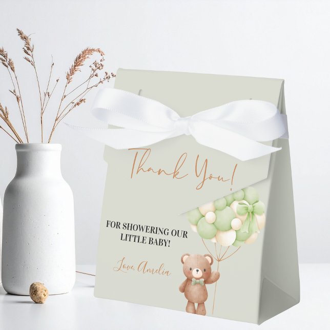 Neutral Green Teddy Bear Oh Baby Balloon Baby Favour Box (Creator Uploaded)