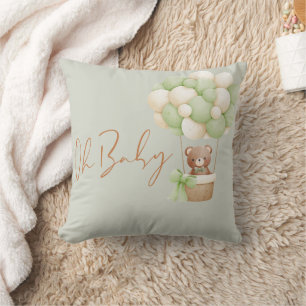 Neutral Green Teddy Bear Oh Baby Balloon Cushion