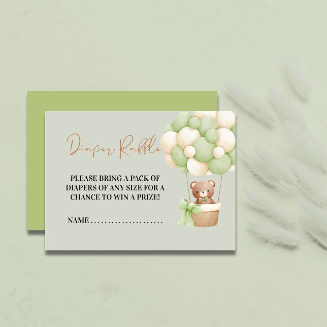 Neutral Green Teddy Bear Oh Baby Diaper Raffle Enclosure Card (Creator Uploaded)