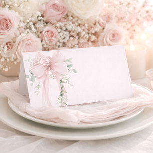 Neutral Greenery Bow Baby in Bloom Place Card