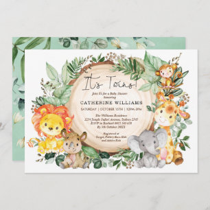 Neutral Greenery Jungle Animals Twins Baby Shower Invitation
