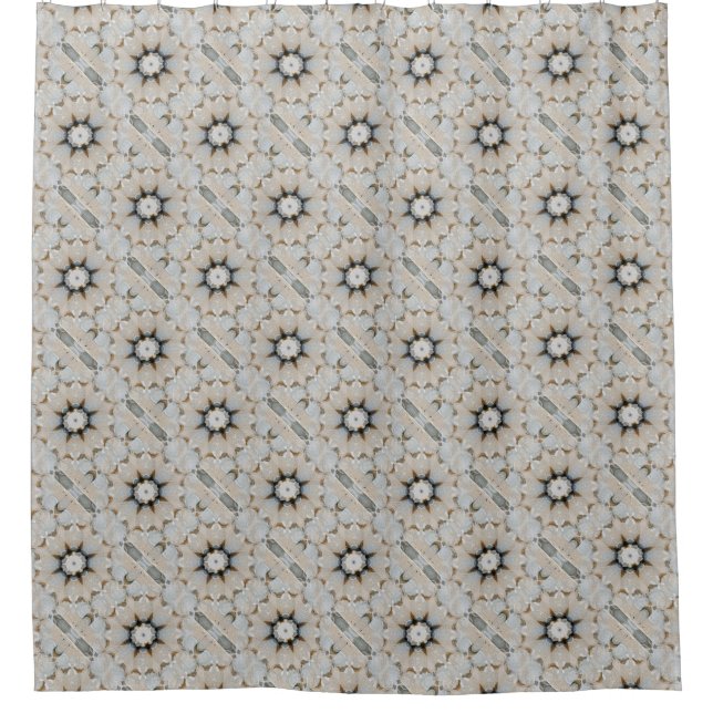 Neutral Grey and Taupe Stone Flower Mandala Design Shower Curtain (Front)