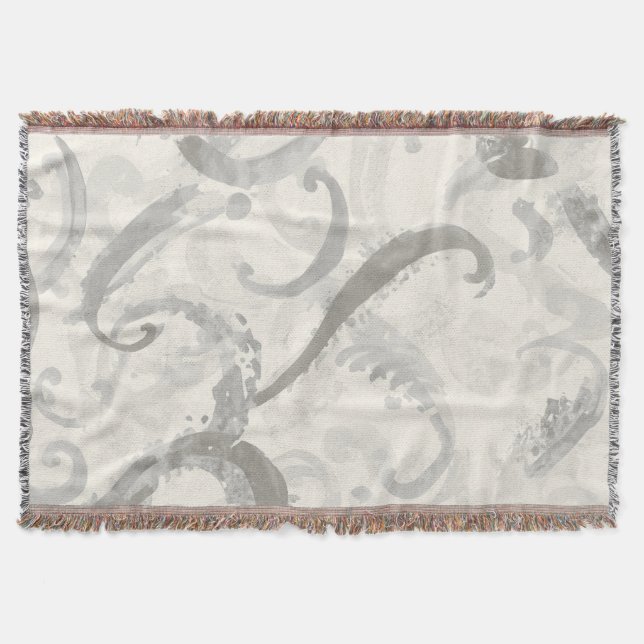Neutral Grey and White Abstract Throw Blanket (Front)