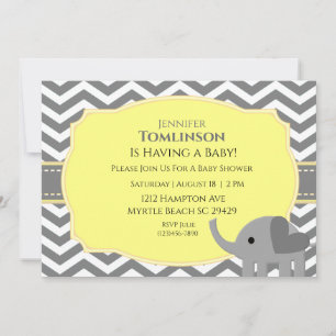 Neutral  Grey and Yellow Baby Shower Invitation