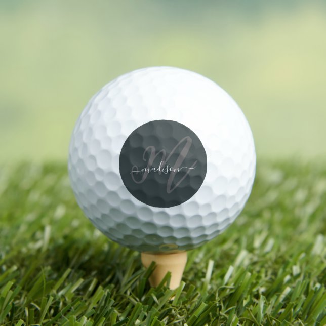 Neutral Grey Boho Script Monogram and Name Golf Balls (Insitu Tee)