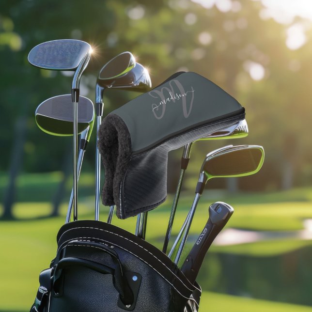 Neutral Grey Bold Script Monogram and Name Golf Head Cover (Creator Uploaded)