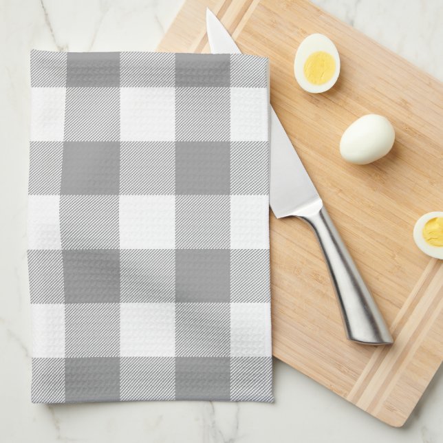 Neutral Grey Buffalo Check Plaid Rustic Farmhouse Tea Towel (Quarter Fold)