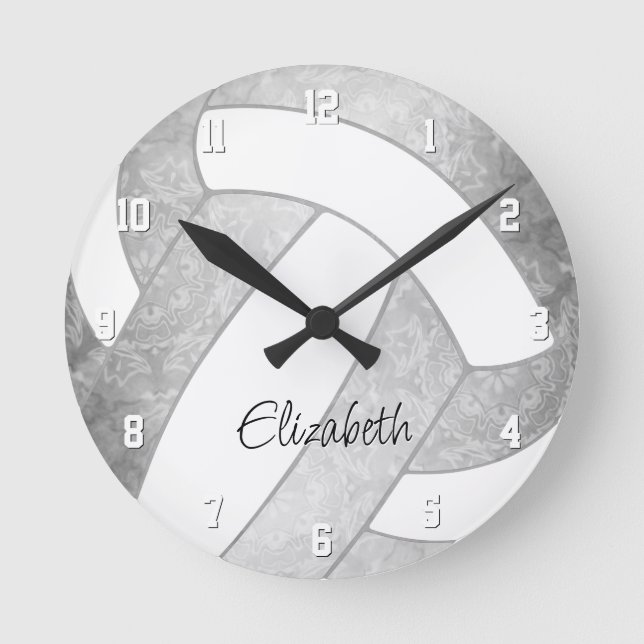 neutral grey custom volleyball decor round clock (Front)