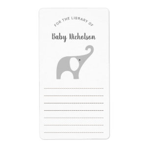 Neutral Grey Elephant baby shower bookplates