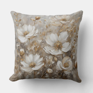 Neutral Grey Gold Floral Home Decor Cushion