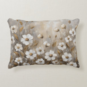 Neutral Grey Gold Taupe Floral Decorative Cushion