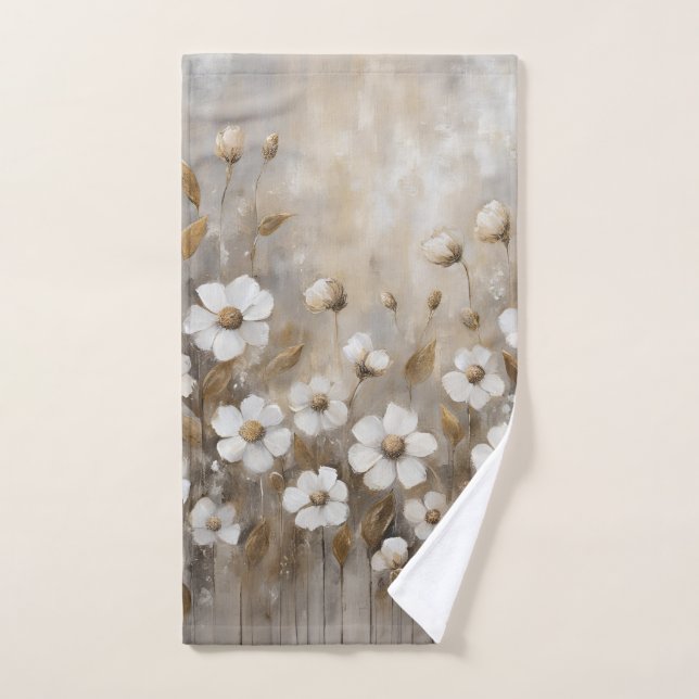 Neutral Grey Gold Taupe Floral Hand Towel (Hand Towel)