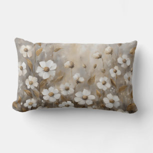 Neutral Grey Gold Taupe Floral Lumbar Cushion