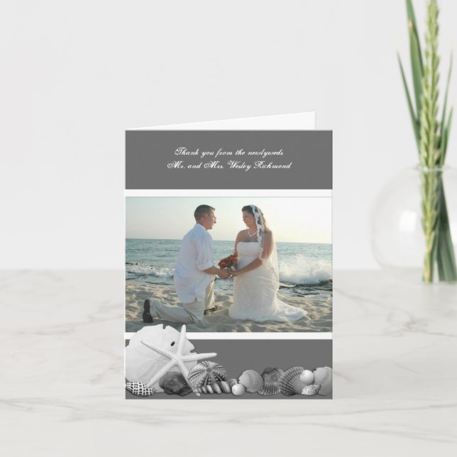 Neutral Grey Seashells Photo Thank You (Front)