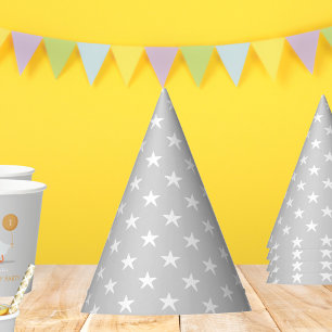 Neutral Grey Star Pattern Kids Birthday Party Hat