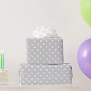 Neutral Grey Star Pattern Kids Birthday Wrapping Paper