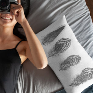 Neutral Grey Trendy Feather Decorative Cushion