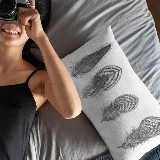 Neutral Grey Trendy Feather Decorative Cushion (Creator Uploaded)