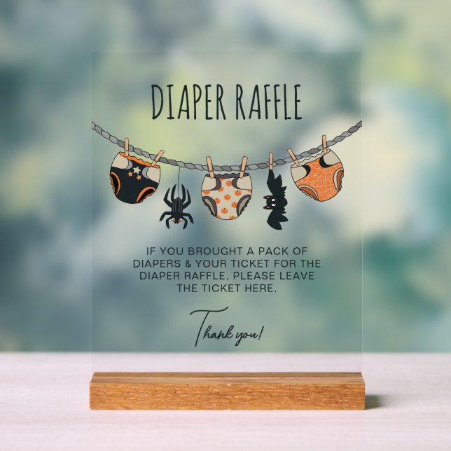 Neutral Halloween Baby Shower Diaper Raffle Acrylic Sign (Neutral)