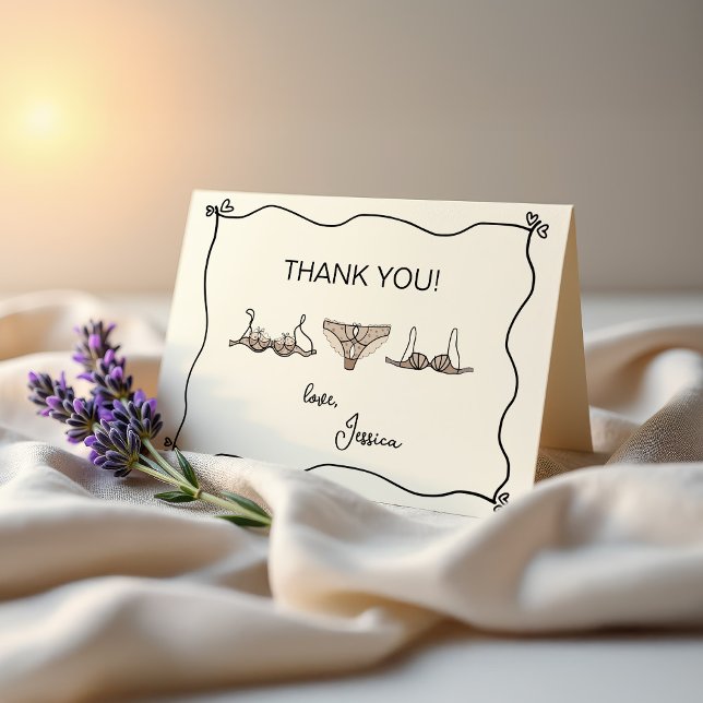 Neutral Hand drawn Negligee Lingerie Shower Thank You Card (Creator Uploaded)