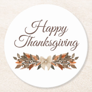 Neutral “Happy Thanksgiving” Paper Coaster
