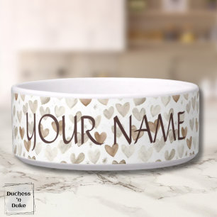 Neutral Heart Pattern Shabby Chic Pet Bowl