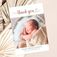 Neutral Heart Script Photo Baby Thank You Card