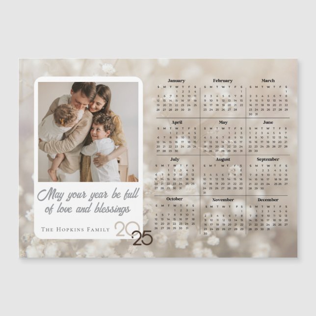Neutral Holiday Card Custom Photo Calendar Magnet (Front)