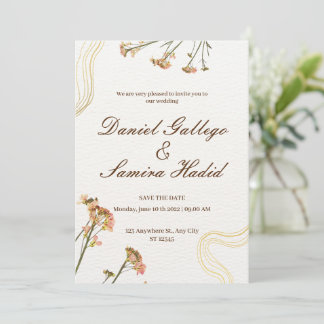 Neutral Illustration Floral Wedding Invitation