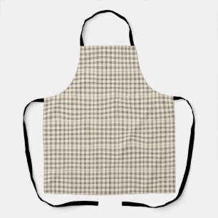 Neutral Ivory and Black Gingham Plaid Apron