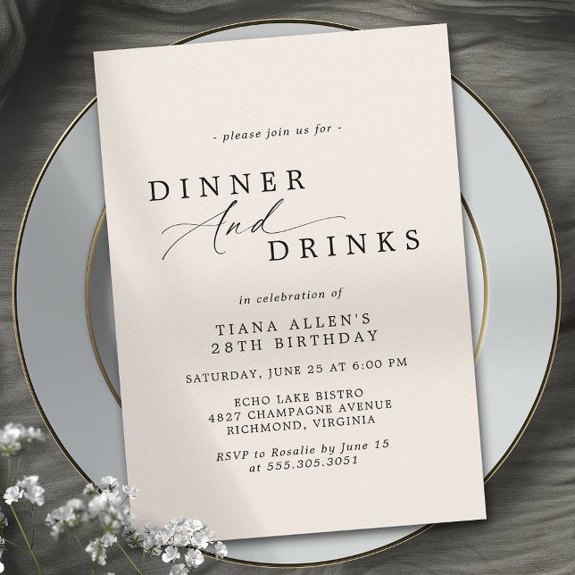 Neutral Ivory Cream | Simple Fancy Birthday Dinner Invitation (Creator Uploaded)