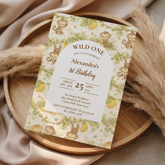 Neutral Jungle Animals Wild One Birthday Invitation (Creator Uploaded)