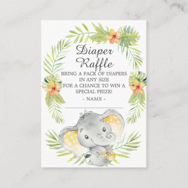 Neutral Jungle Elephant Baby Shower Diaper Raffle Enclosure Card (Front)