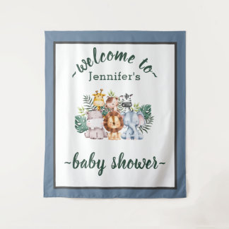Neutral Jungle Safari Animals Baby Shower Wild One Tapestry