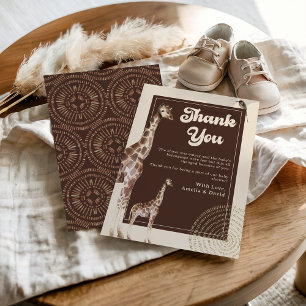 Neutral Jungle Safari Giraffe Baby Shower Thank You Card