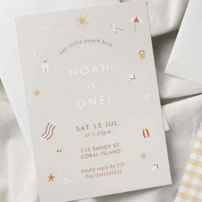 Neutral Kids Beach Pool Party Theme Birthday Invitation (Creator Uploaded)