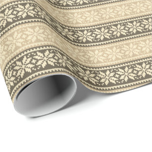 Neutral Knitted Christmas Snowflake Modern Winter Wrapping Paper