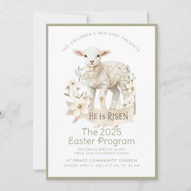 Neutral Lamb | Easter Program Invitation (Front)