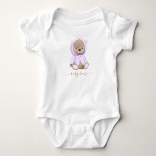 Neutral Lavender Teddy Bear Baby Bear Bodysuit