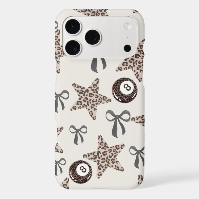 Neutral Leopard Print Phone Case with Stars & Bows (Back)