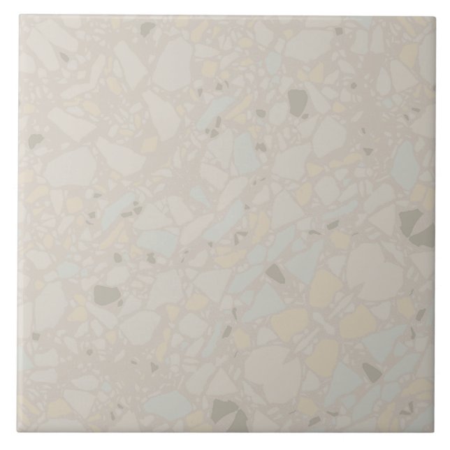 Neutral light beige modern simple terrazzo effect ceramic tile (Front)