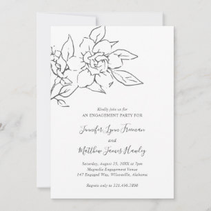 Neutral Line Art Floral Elegant Engagement Party Invitation